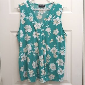 Lane Bryant Floral Sleeveless Top Green Size 18/20 Pleats Cottagecore Tropical
